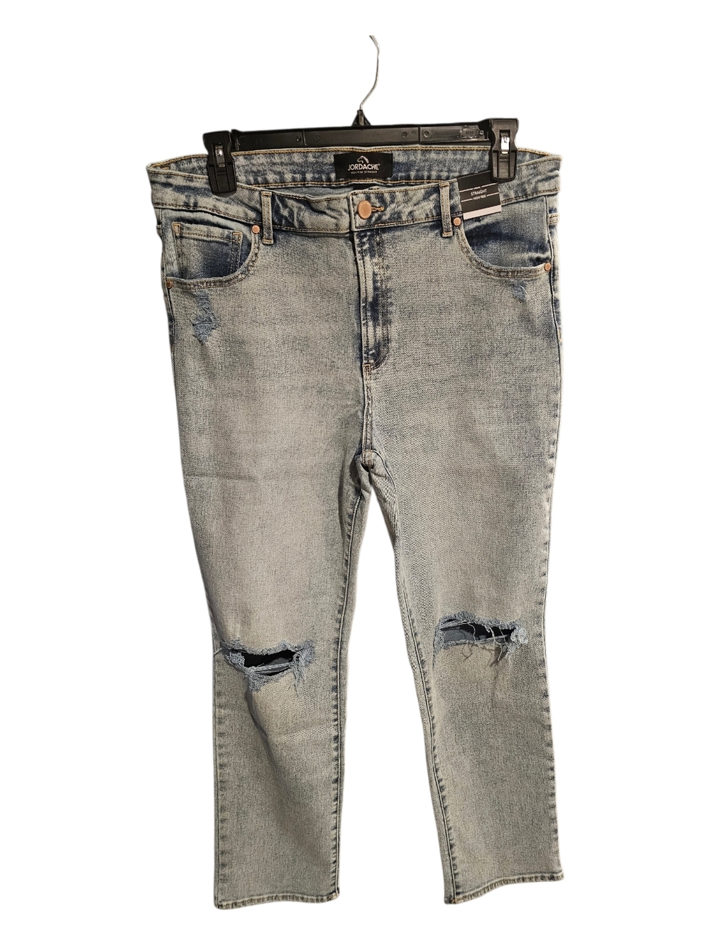 Jordache Light Wash High-Rise Straight Jeans with Yellow Topstitch